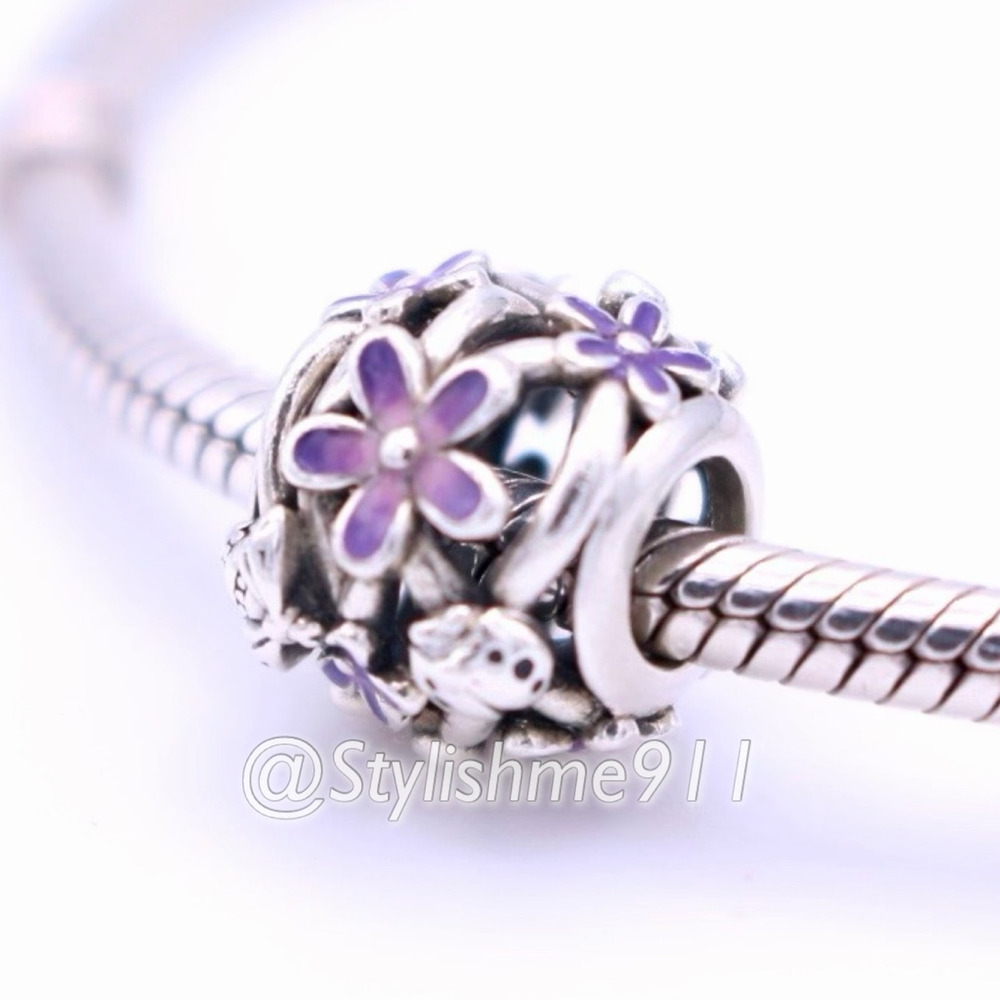 Authentic PANDORA Openwork Purple Daisy Flower Charm